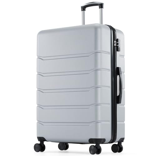 Sweetcrispy 28 Inch Checked Luggage, Suitcase with Spinner Wheels - color: Light Grey, size: 28 Inch