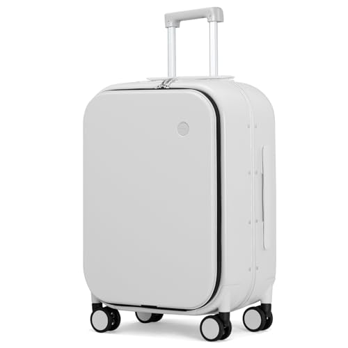 mixi Luggage Suitcase with Spinner Wheels, 24'' Checked Travel Luggage Aluminum Frame PC Hardside with TSA Lock & Cover - Smoke White - color: Smoke White, size: 24-inch
