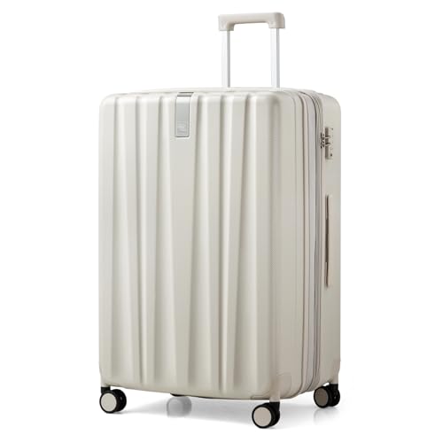 Hanke 29 Inch Expandable Large Checked Luggage with 8 Spinner Wheels - color: Ivory White, size: 29 Inch EXT