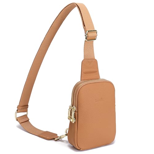 INICAT Genuine Leather Small Sling Bag Anti Theft Crossbody Bags Travel Purses for Woman - color: Brown Light