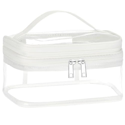 HAOGUAGUA Double Layer Clear Cosmetic Bag Makeup Bag, Waterproof Travel Toiletry Bag, Transparent PVC Pouch Organizer (White) - color: White