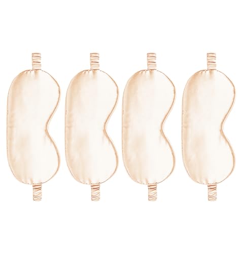 4PACK Sleep Masks Satin Eye Mask Silk Eyes Cover Silky Blindfold Blackout Eyeshade Soft Eyeshades Sleeping Covers Travel Nap - color: Pale Champagne