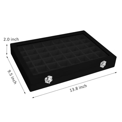 Vicoter 48 Grid Velvet Jewelry Tray Clear Lid Rings Earrings - color: Black, size: 48 Grid