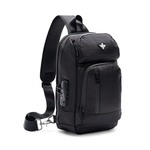 Equinox Sling Backpack Anti Theft Combination Lock Chest Shoulder Bag Waterproof Crossbody Casual Daypack (Black) - color: Black