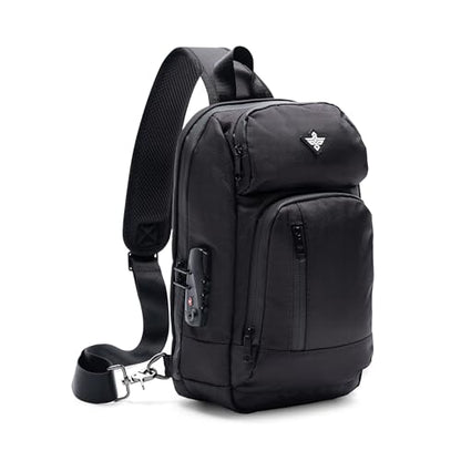 Equinox Sling Backpack Anti Theft Combination Lock Chest Shoulder Bag Waterproof Crossbody Casual Daypack (Black) - color: Black