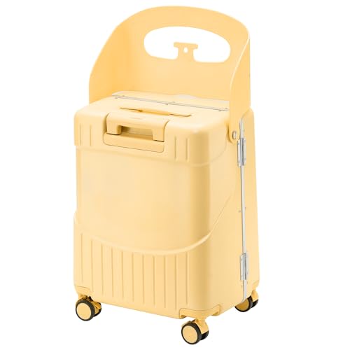 20" Ride-On Luggage with Child Seat, Hardside Carry-On Suitcase with Shockproof 360° Silent Spinner Wheels, TSA Lock, Kids & Adults & Busy Moms - color: Yellow