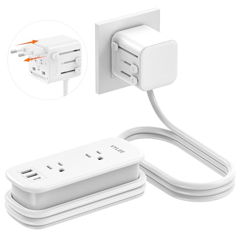 VYLEE Universal Travel Adapter with 6FT Extension Cord - color: White