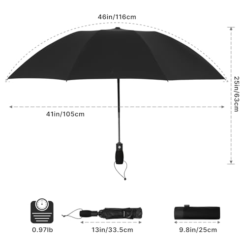 G4Free 46 Inch Inverted Umbrella Windproof Travel Umbrella for Rain & Sun - color: Black