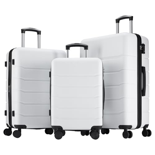 Sweetcrispy 3 Piece Luggage Set, Expandable Suitcase with Spinner Wheels - color: Cream White, size: 3 Pieces Set