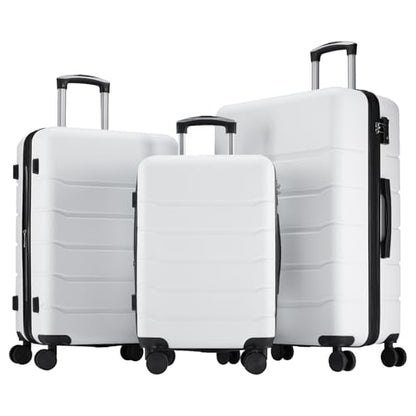 Sweetcrispy 3 Piece Luggage Set, Expandable Suitcase with Spinner Wheels - color: Cream White, size: 3 Pieces Set