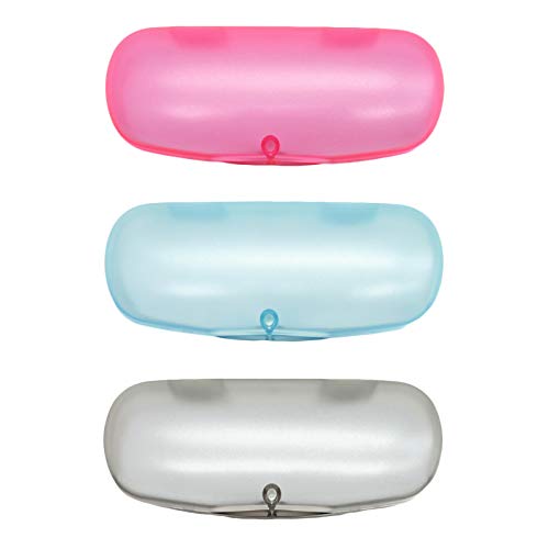 Hard Shell Glasses Cases Plastic Frosted Translucent Eyeglasses Case with Magnetic Closure - color: Blue+pink+gray