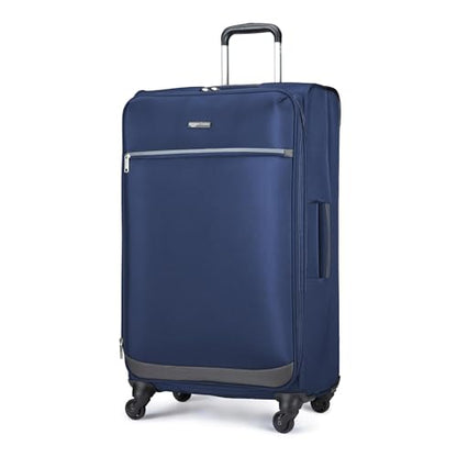 Amazon Basics 28" Large Checked Softside Expandable Suitcase with 360-Degree Multi-directional Spinner Wheels, Zippered Pockets, Telescoping Handle, Spacious, Navy Blue - color: Navy Blue, size: 28″, style: Large Checked