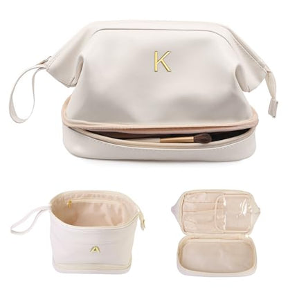 Women Birthday Gifts, Initial Large Makeup Bag, College Essentials - color: White, style: K
