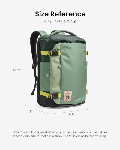 tomtoc Travel Backpack 40L, TSA Carry On Bag Flight Approved, PFAS Free - color: Moss Green-ripstop, size: 40L
