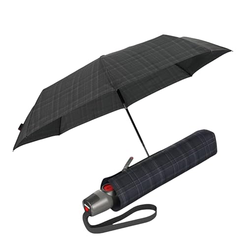 Knirps T.200 Duomatic Compact Rain Umbrella in Men's Check– Wind Tunnel Tested to 93 mph, Aluminum Steel Fiberglass Frame, 38in Canopy, OEKO-TEX, High-Performance Automatic Travel Umbrellas - color: Men's Check