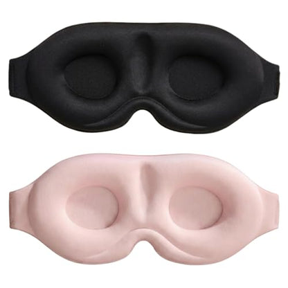 3D Contoured Sleep Mask, Soft Breathable Eye Mask for Sleeping, Light Blocking Blindfold with Adjustable Strap, Comfortable Night Eye Cover for Travel, Nap, Night Shift (1 Black & 1 Pink) - color: 1 Black & 1 Pink