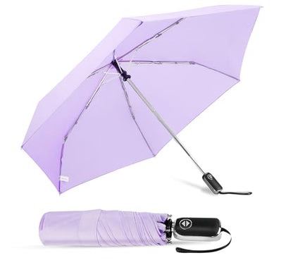 Automatic Mini Flat Umbrella Compact Travel Rain | Auto open close mini flat umbrella for purse, pocket, backpack, car, school, commute, office, travel and daily rain gifts - color: 05.Light Purple, size: 42inch