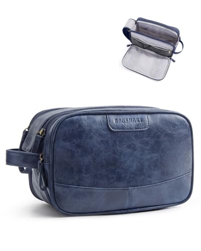 BAGSMART Large Toiletry Bag for Men, PU Leather Water Resistant, Navy Blue - color: Navy Blue, size: Large-8L