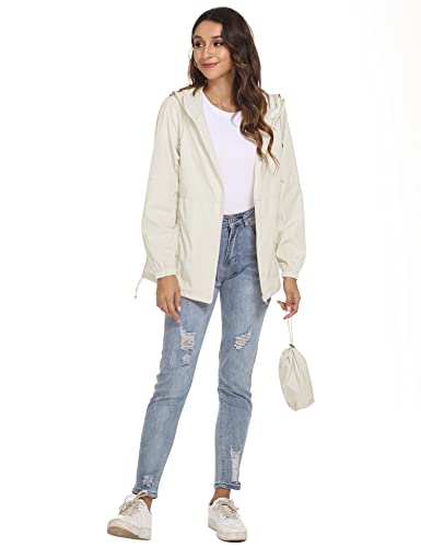 TCOT Womens Rain Jackets Waterproof Windbreaker Jackets lightweight Portable Rain Coat - color: Beige, size: 3X-Large