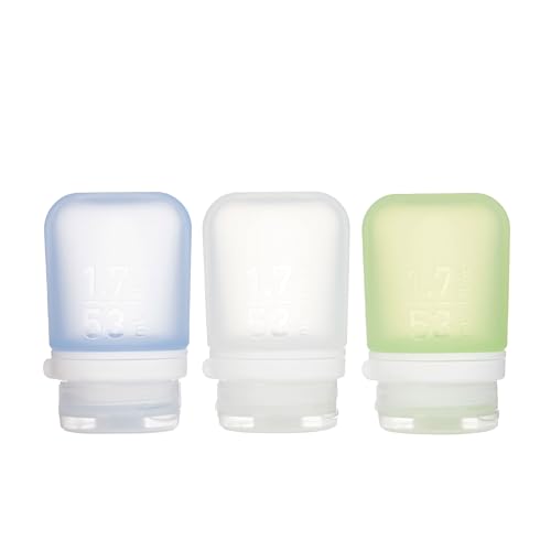 humangear GoToob+ 3-Pack, Small (1.7 fl oz), Clear/Green/Blue | Refillable & Leak-Proof Silicone Travel Size Bottles with Locking Cap for Toiletries, Camping & TSA Carry-On - color: Clear/Green/Blue, size: 1.7 Ounces