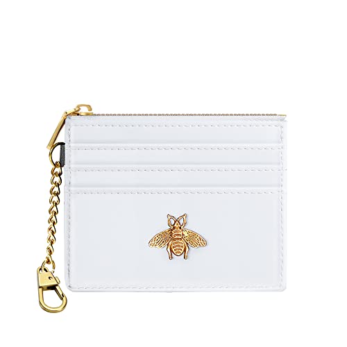 SEAVILIA Credit Card Holder Small Keychain Wallet for Women RFID Blocking - color: White