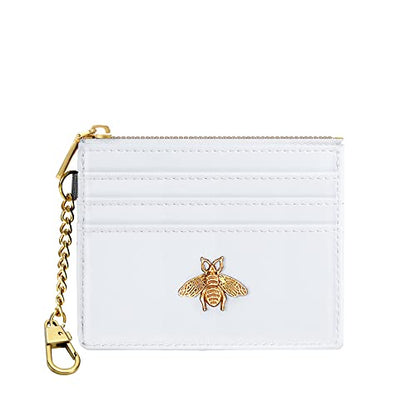 SEAVILIA Credit Card Holder Small Keychain Wallet for Women RFID Blocking - color: White