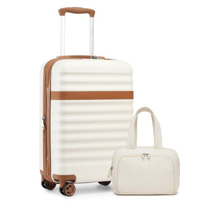 Kono 2-Piece Set 20in+Toilet bag Carry-On Hardshell TSA Lock White - color: Cream White, size: 2-piece set (DB/20")