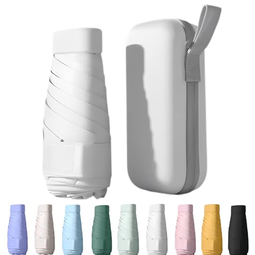 Mini Travel Sun Umbrella for Purse, UPF 50+ with Case - color: Off-White