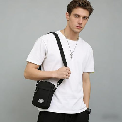 Small Sling Bag for Men & Women Casual Crossbody Bag Waterproof Chest Pack Multi Zipper Compartments - color: Black, style: Two Compartments