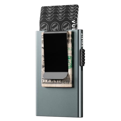 VULKIT Minimalist Credit Card Holder Pop Up Cards RFID Protection Slim Metal Wallet - color: Clip Ver Space Grey