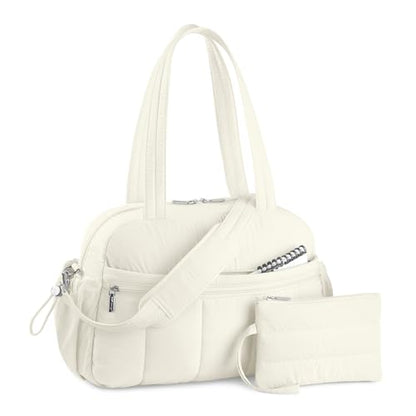 TOPDesign Travel Duffel Bag, Puffy Carry On Overnight, Gym Bag w/Wet Pocket - color: Ivory White