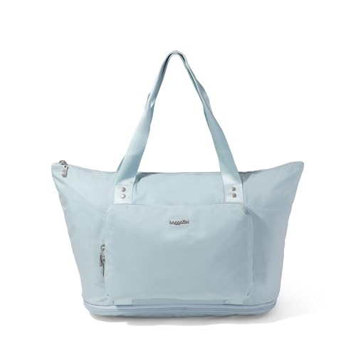Baggallini Carryall Expandable Lightweight Travel Tote 22" Packable Folding Compact Nylon Washable Weekender w/Luggage Sleeve - color: Pool