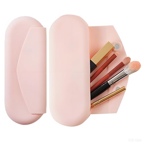 Silicone Travel Makeup Brush Holder Portable Make Up Brush Organizer Cosmetic Travel Case, Silicone Waterproof Makeup Brush Bag pink - color: pink