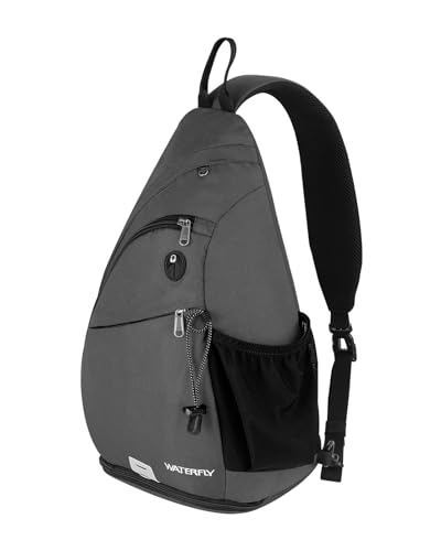 WATERFLY Large Sling Bag Crossbody Backpack Chest Pack for Men Women | 18L, Water resistant hiking daypack, 7 pockets for 13" Tablet, water bottle & umbrella pockets, Outdoor travel shoulder bag - color: Dark Grey
