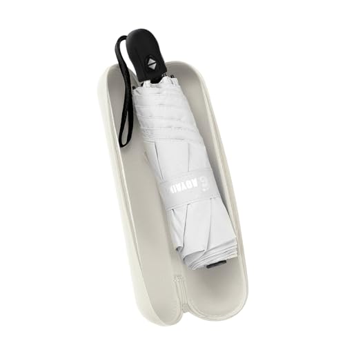 GAOYAING Compact Auto Travel Umbrella - 10.3" Folded, UPF 50+ UV Protection, Lightweight 9.3oz with Case - color: White