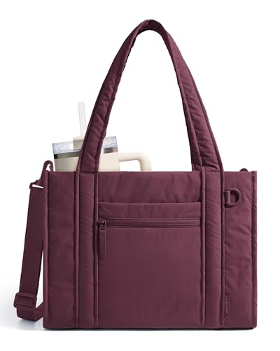 BAGSMART Boxy 여성용 토트백, 지퍼가 달린 크로스바디 작업 가방 - color: 버건디 베이, size: 스몰