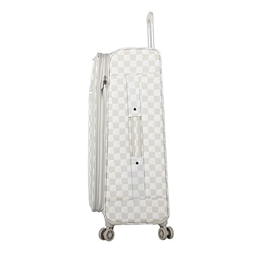 Steve Madden Designer Luggage - Checked Large 28 Inch Softside Suitcase - Expandable for Extra Packing Capacity - Lightweight Bag with Rolling Spinner Wheels (Chalet Light Grey, 28in) - color: Chalet Light Grey, size: 28 Inches