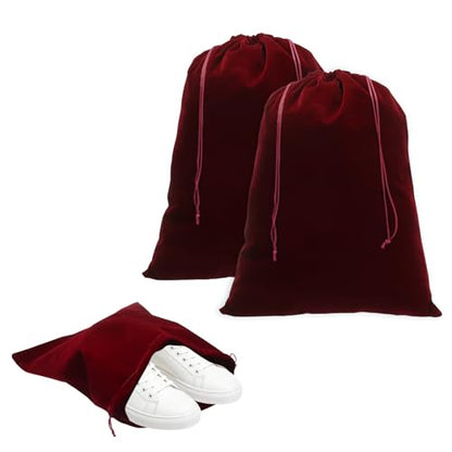 Cloth Shoe Bags for Travel Flannel Pouch with Drawstring Closure - color: Dark Red