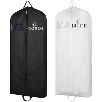 2Pcs Wedding Dress Garment Bag for Hanging 72" x 24" (Groom Bride) - size: 72" x 24", style: Groom Bride