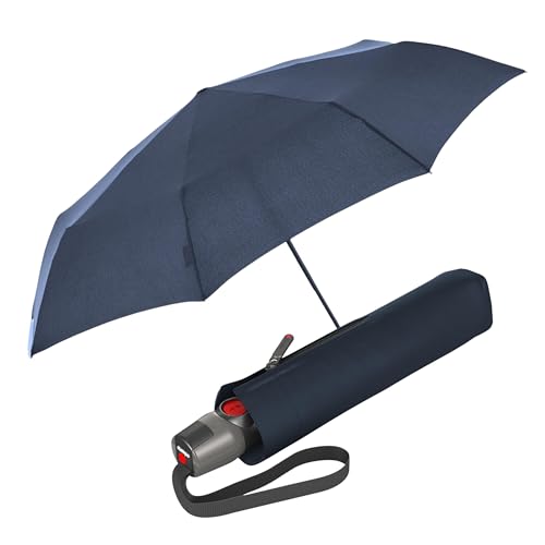 Knirps T.200 Duomatic Compact Rain Umbrella in Navy– Wind Tunnel Tested to 93 mph, Aluminum Steel Fiberglass Frame, 38in Canopy, OEKO-TEX, High-Performance Automatic Travel Umbrellas - color: Navy Foldable