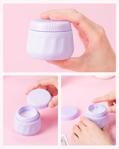 Mrsdry Travel Containers for Toiletries, TSA Approved Travel Size Toiletries 4 Pack, Refillable Containers, With Clear Bag, Leak Proof Silicone Jars, Essentials Creams Jars Carrying Small Items - color: Lavender, size: 3 Ounce (90ML)