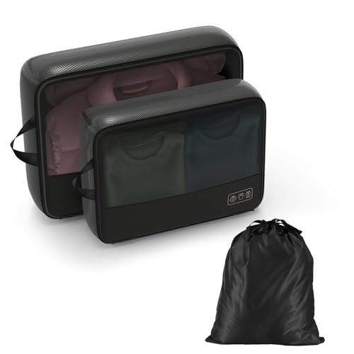 Compression Packing Cubes for Carry On Suitcase Backpack | Lightweight Travel Packing Organizer for Weekend, Space Saving Double-Zipper Packing Cubes with Laundry Bag - color: black-3 set