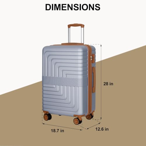 Romswi 28'' Large Checked Luggage with Dual Spinner Wheels, Silver - color: Silver