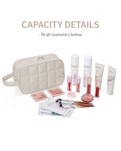 Narwey Quilted Travel Toiletry Bag for Women, Bathroom, Medicine Bag - color: Y-Beige