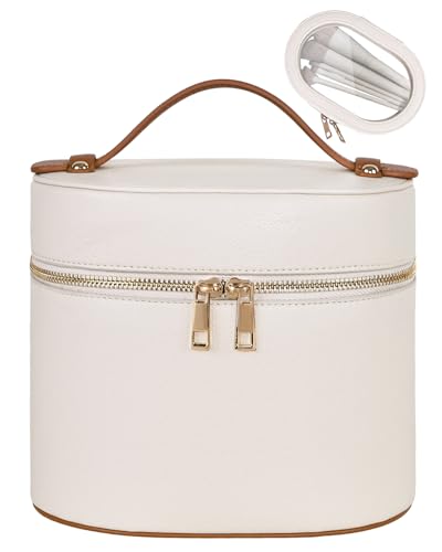 Prite 2 Pcs Makeup Bag Set Travel Cosmetic Case with Clear Pouch for Women - color: Beige-Brown