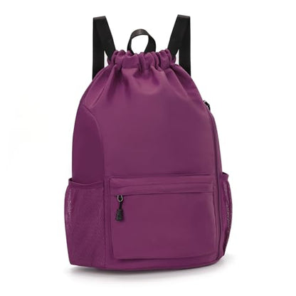Valleycomfy Waterproof Drawstring Gym Backpack Bag for Men & Women Purple - color: A-purple