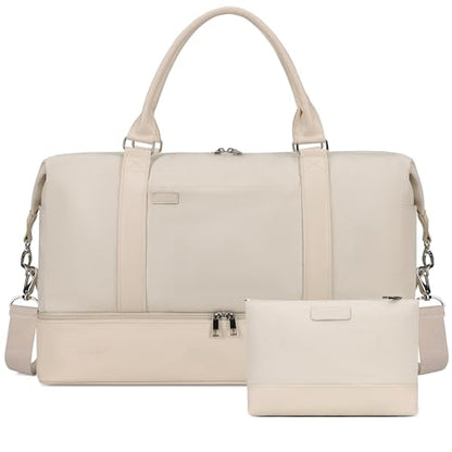 Women's Weekender bag Travel Duffel Bag with Shoe Compartment 21-inch Airline-Approved Carry-On, 2-Piece Overnight Bag Set Personal Item Luggage - color: D-Beige