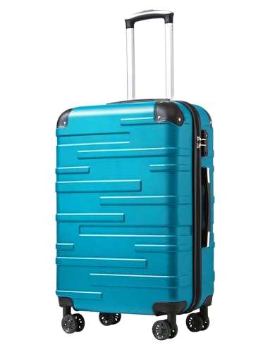 Coolife Hardside ABS Luggage, TSA Lock, Spinner Wheels, 28in Checked - color: lake blue, size: Large (28 In)