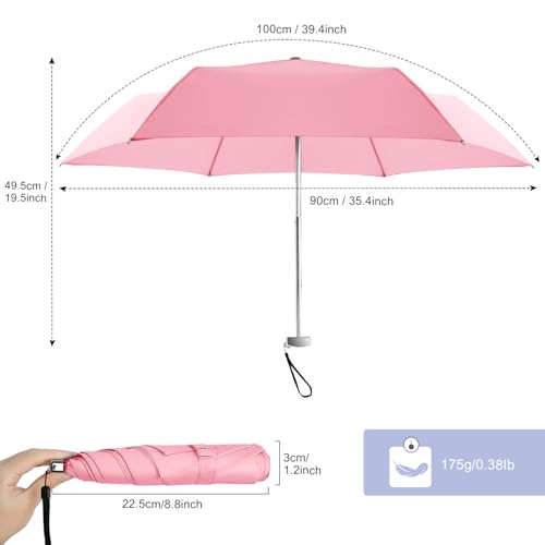 Travel Umbrella Compact Small Folding Windproof Lightweight for Women - color: Pink