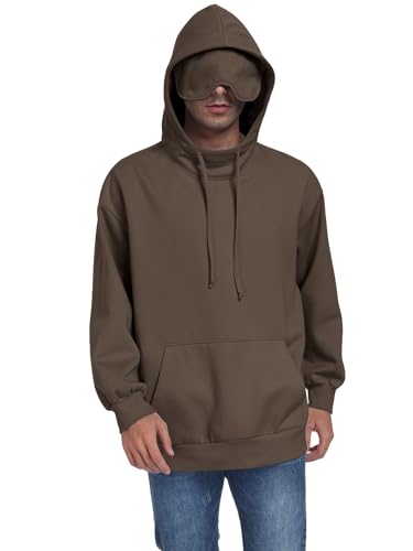 SeSe Code Hoodie with Eye Mask Travel Airplane Unisex Oversized Sweatshirt - color: Light Coffee, size: XX-Large